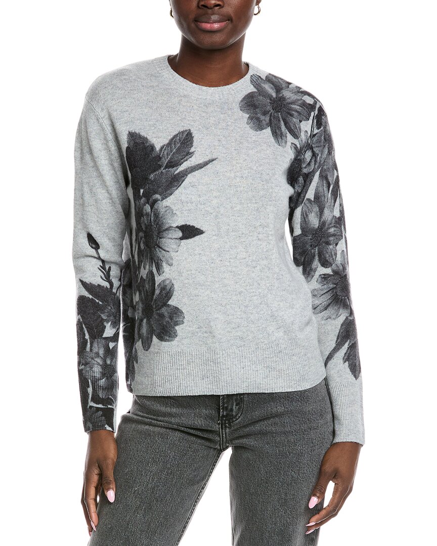 Autumn Cashmere Large Scale Placed Floral Cashmere Sweater In Gray