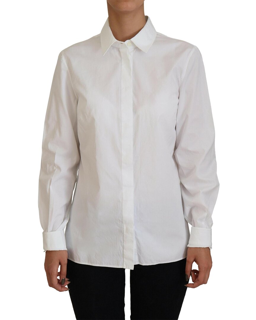 Shop Dolce & Gabbana White Cotton Collared Long Sleeves