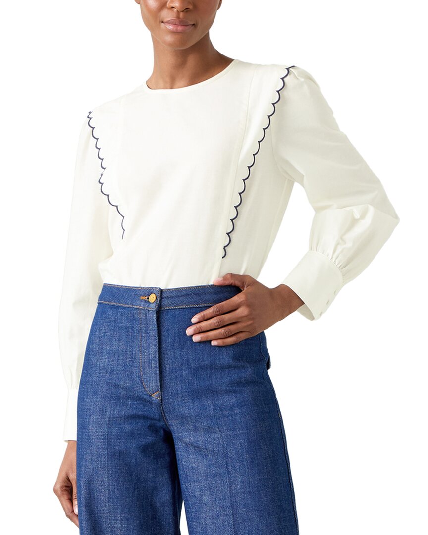 Lk Bennett Isabella Embroidered Cotton-silk Blouse In Beige