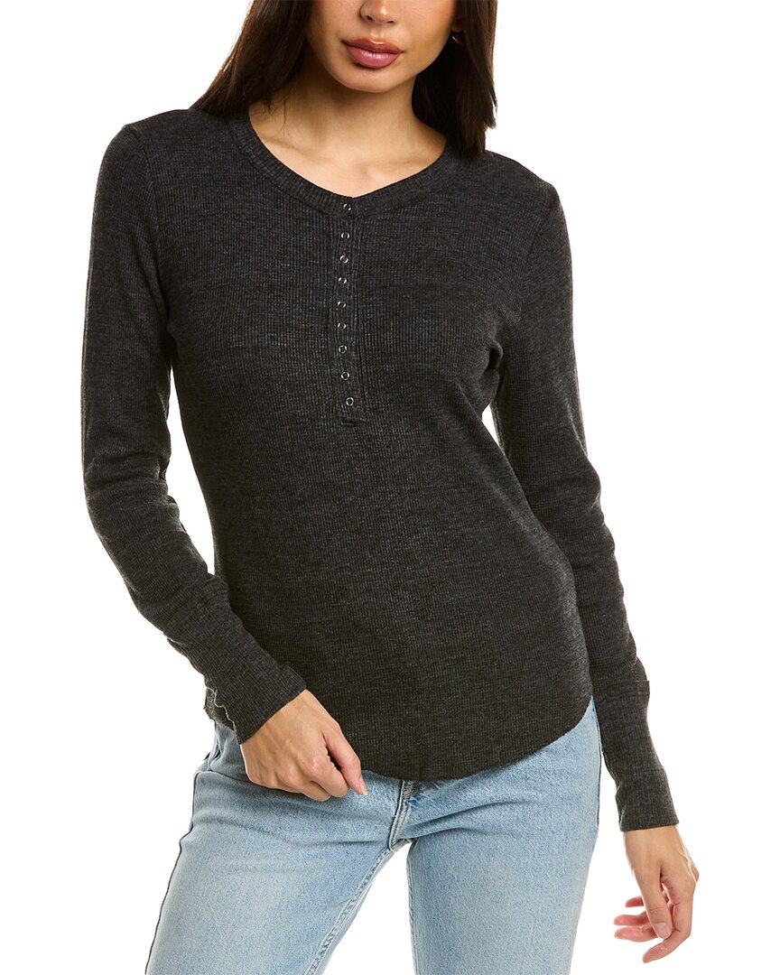 Michael Stars Regan Henley Long Sleeve Top In Black