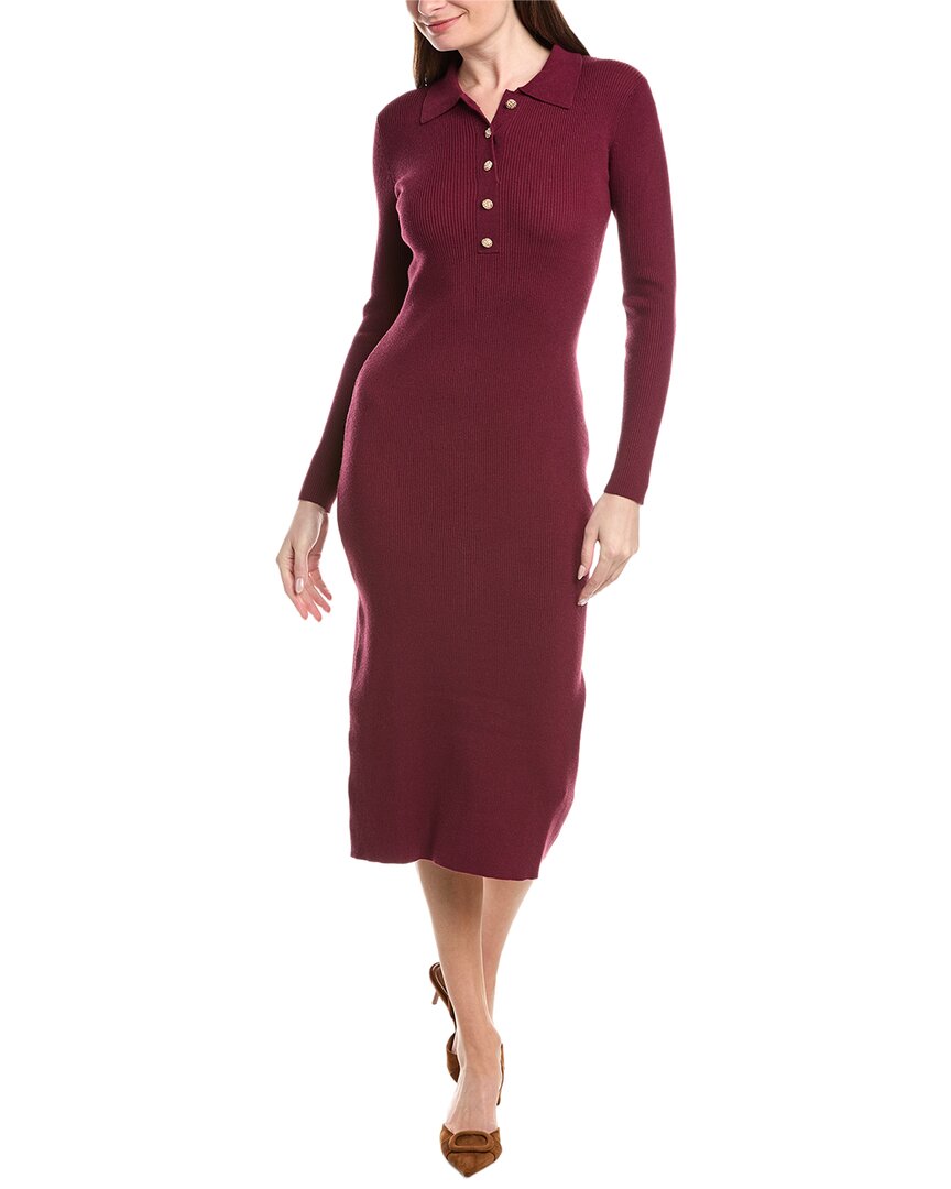 Elie Tahari Collar Half Button Down Rib Midi Dress In Black