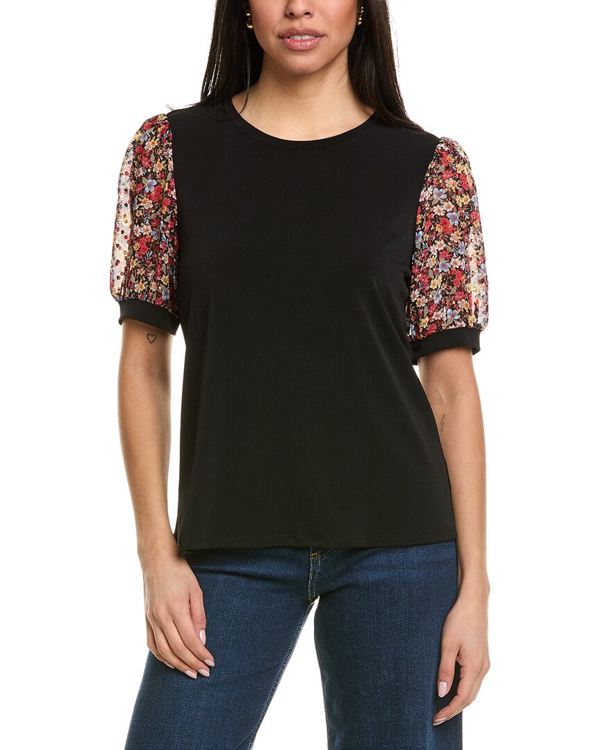 Cece Mixed Media Puff Sleeve Top