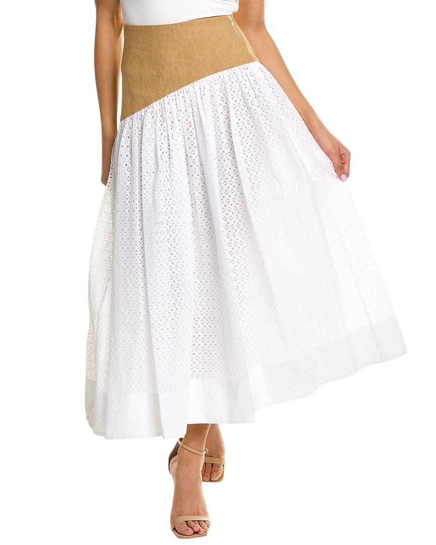 Shop Tory Burch Honeycomb Eyelet Linen Skirt In White