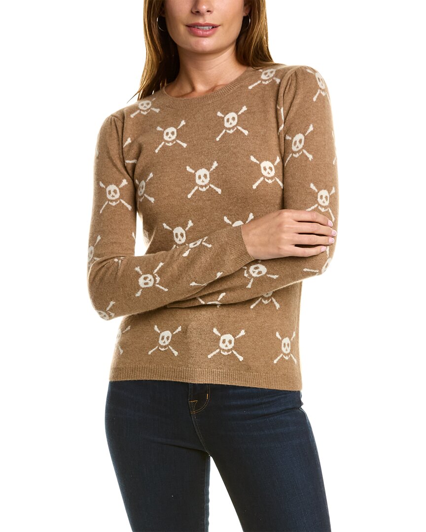Shop Two Bees Cashmere Skull Pattern Wool & Cashmere-blend Sweater In Brown