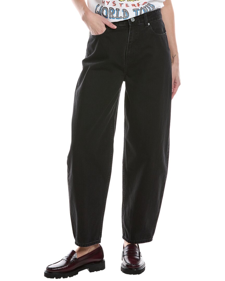Ganni Black Pants With High Waist And Logo Patch On The Rear In Cotton Woman