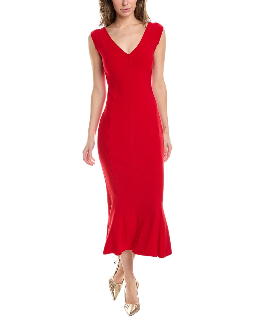 Shop Norma Kamali Grace Mid-calf Fishtail Midi Dress In Red