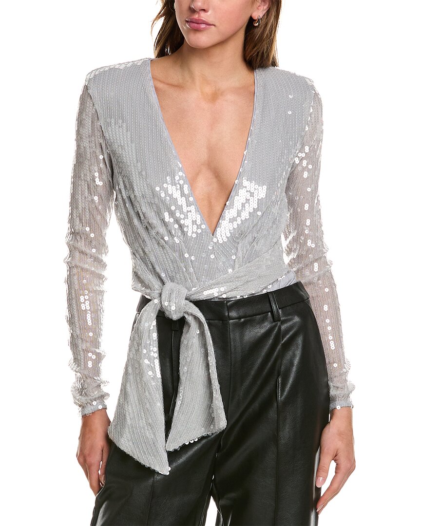 Bardot Emelia Sequin Wrap Long Sleeve Bodysuit In Grey