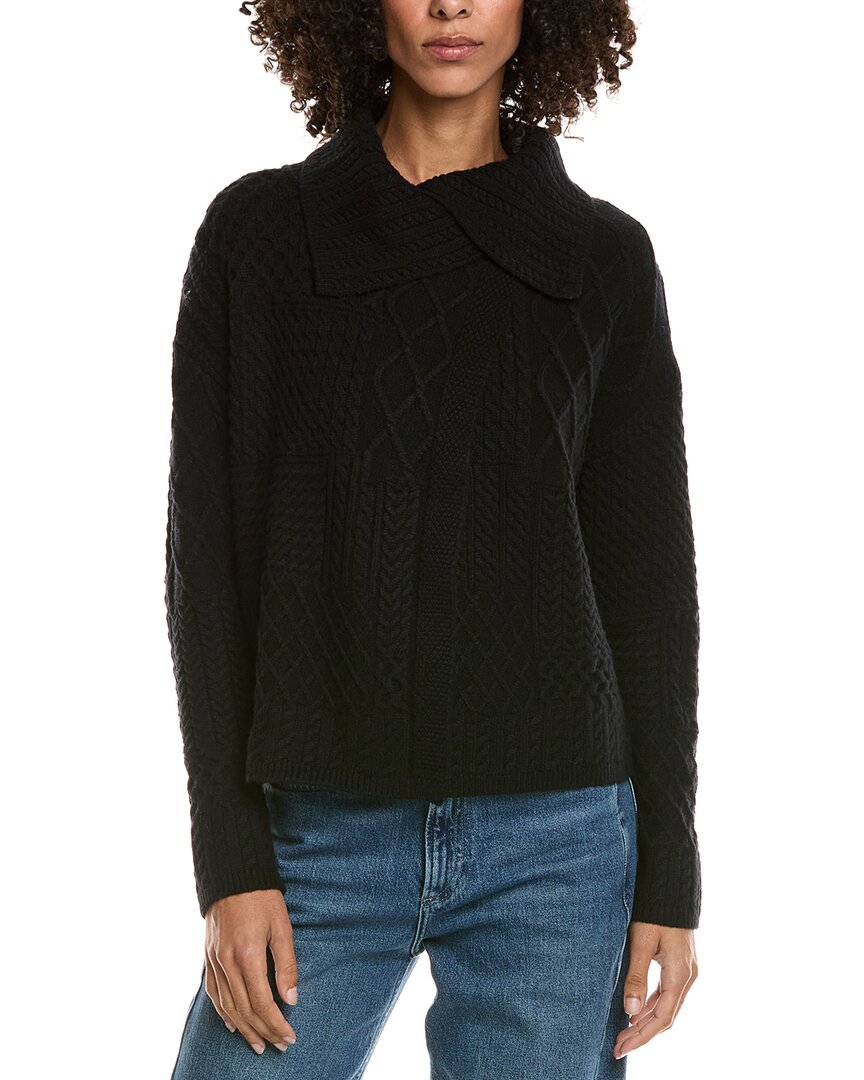 Incashmere Mix Cable Stitch Overlap Wool-blend Cardigan In Black