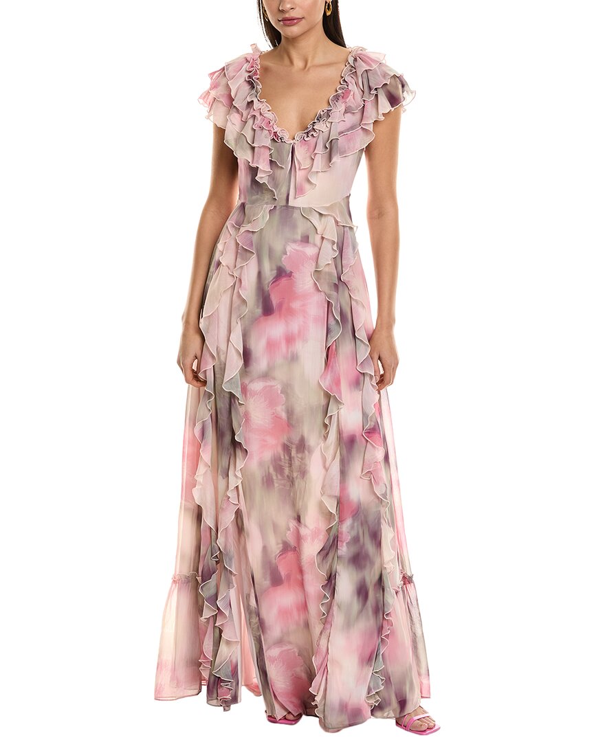 Shop Ted Baker Frilled V-neck Maxi Dress In Pink