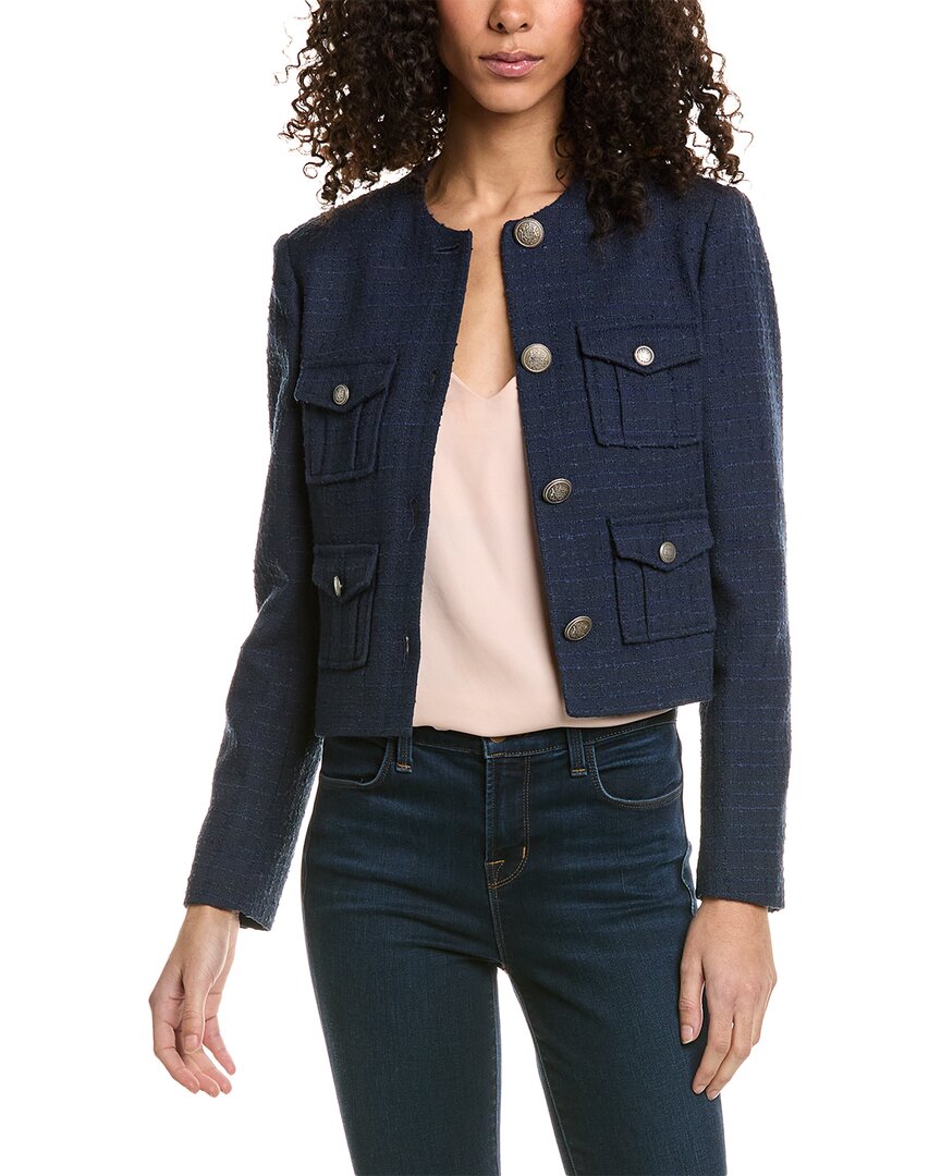 Shop Ted Baker Cropped Boucle Wool-blend Jacket In Blue