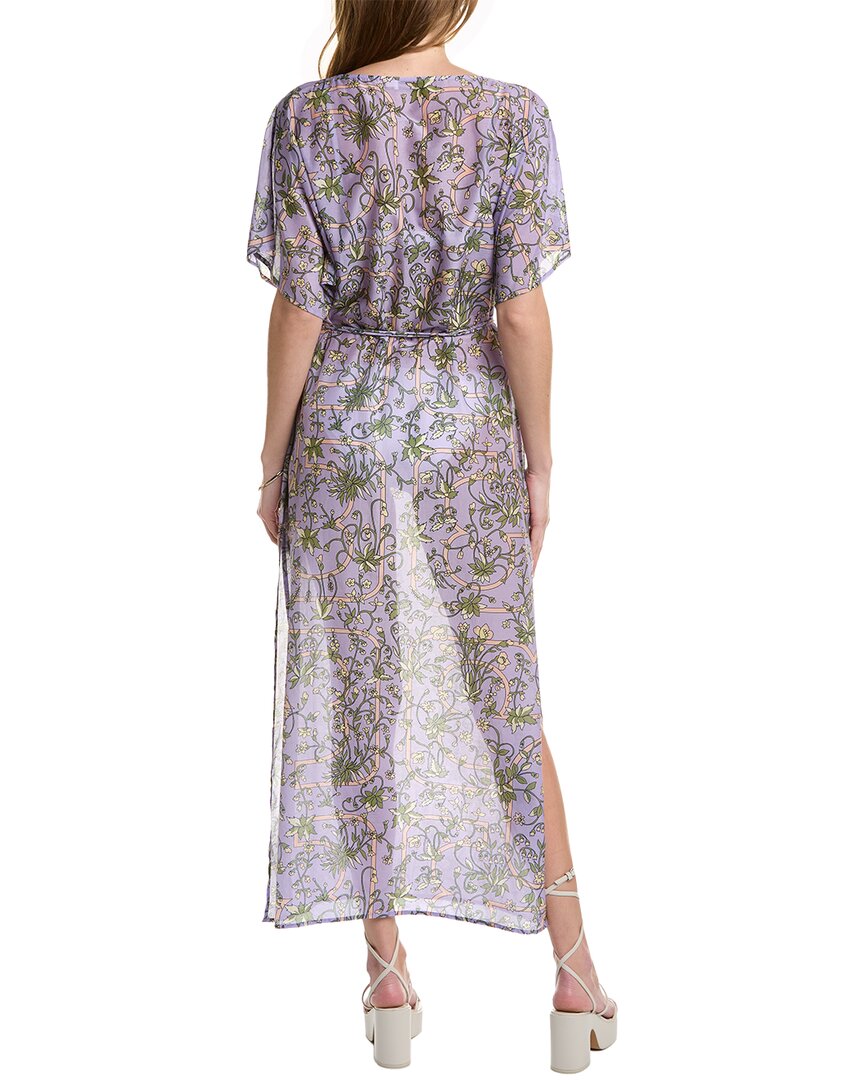 Tory Burch Printed Long Silk-blend Caftan Dress In Purple | ModeSens
