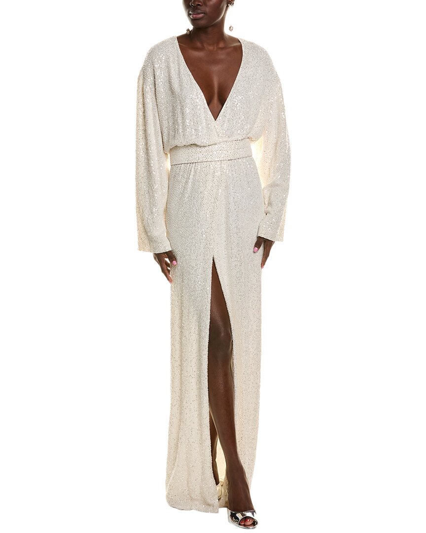 Shop Michael Kors Collection Sequin Embellished Wrap Gown In White