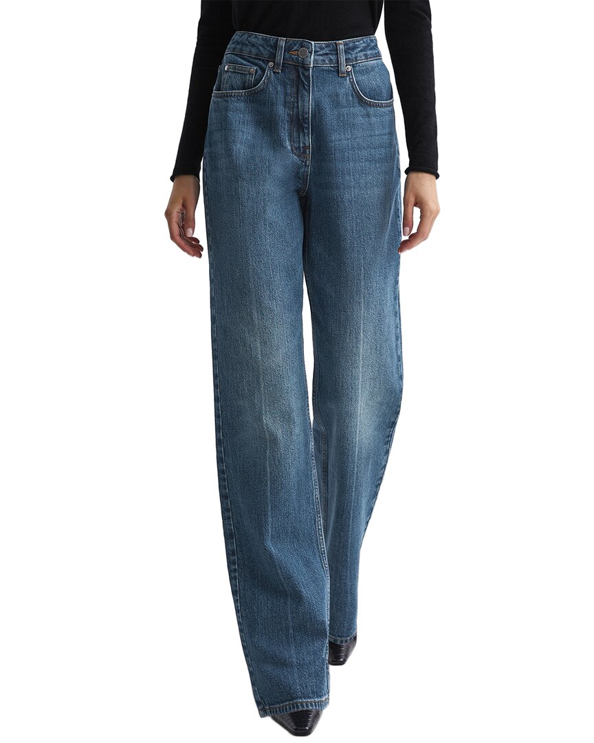 Reiss Hallow High Rise Straight Leg Jeans In Mid Blue