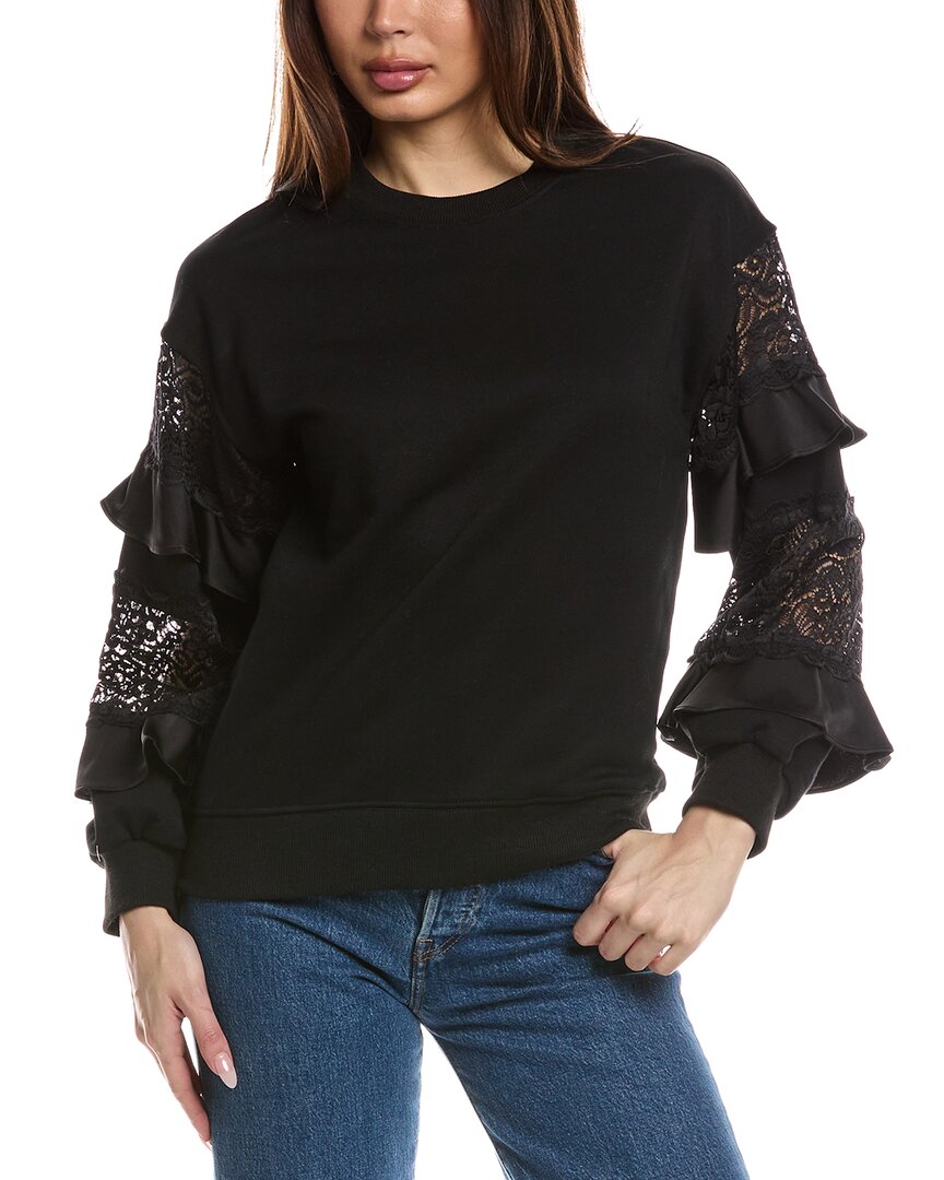 Fate Lace Panelled Frill Sleeve Sweatshirt In Black
