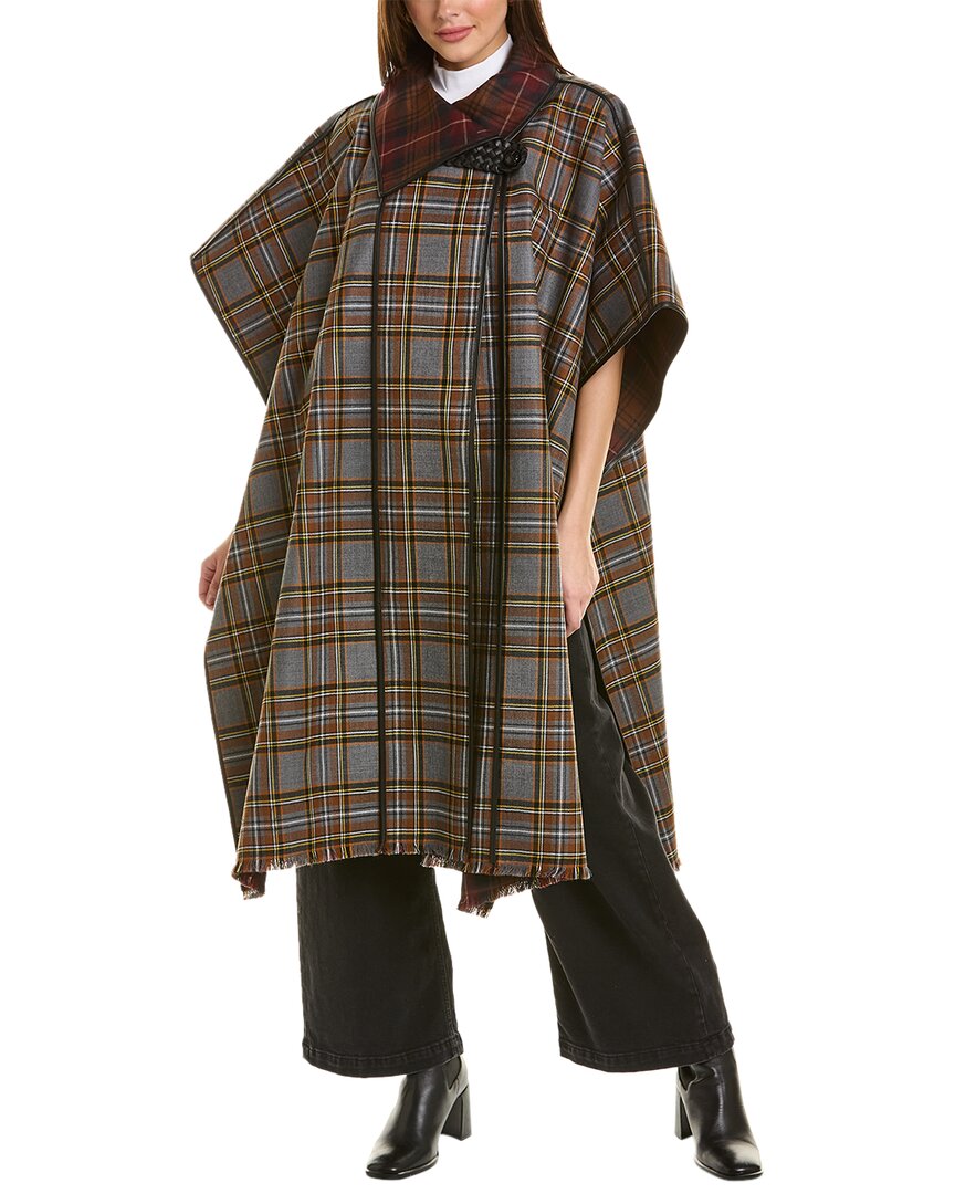 Lafayette 148 Reversible Leather-trim Wool Cape In Grey