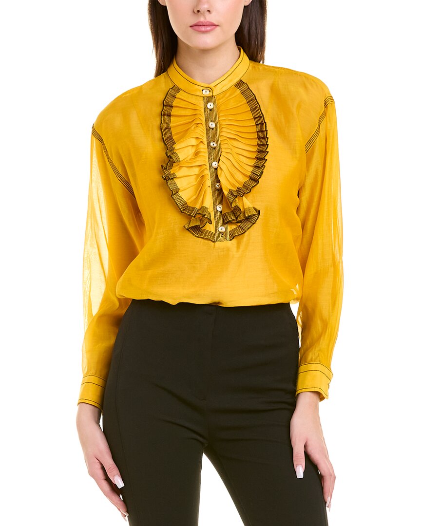 Tory Burch Silk-blend Blouse In Yellow