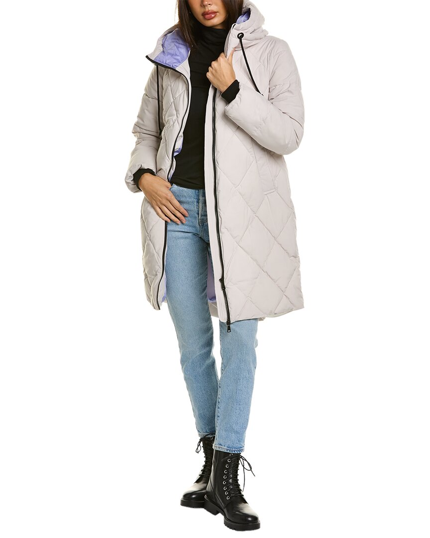 Shop Nvlt Mixed Quilt Hooded Puffer Coat In Grey