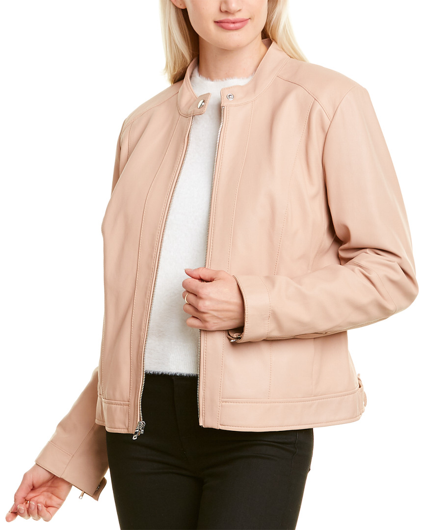 Image of Cole Haan Zip Front Racer Leather Jacket