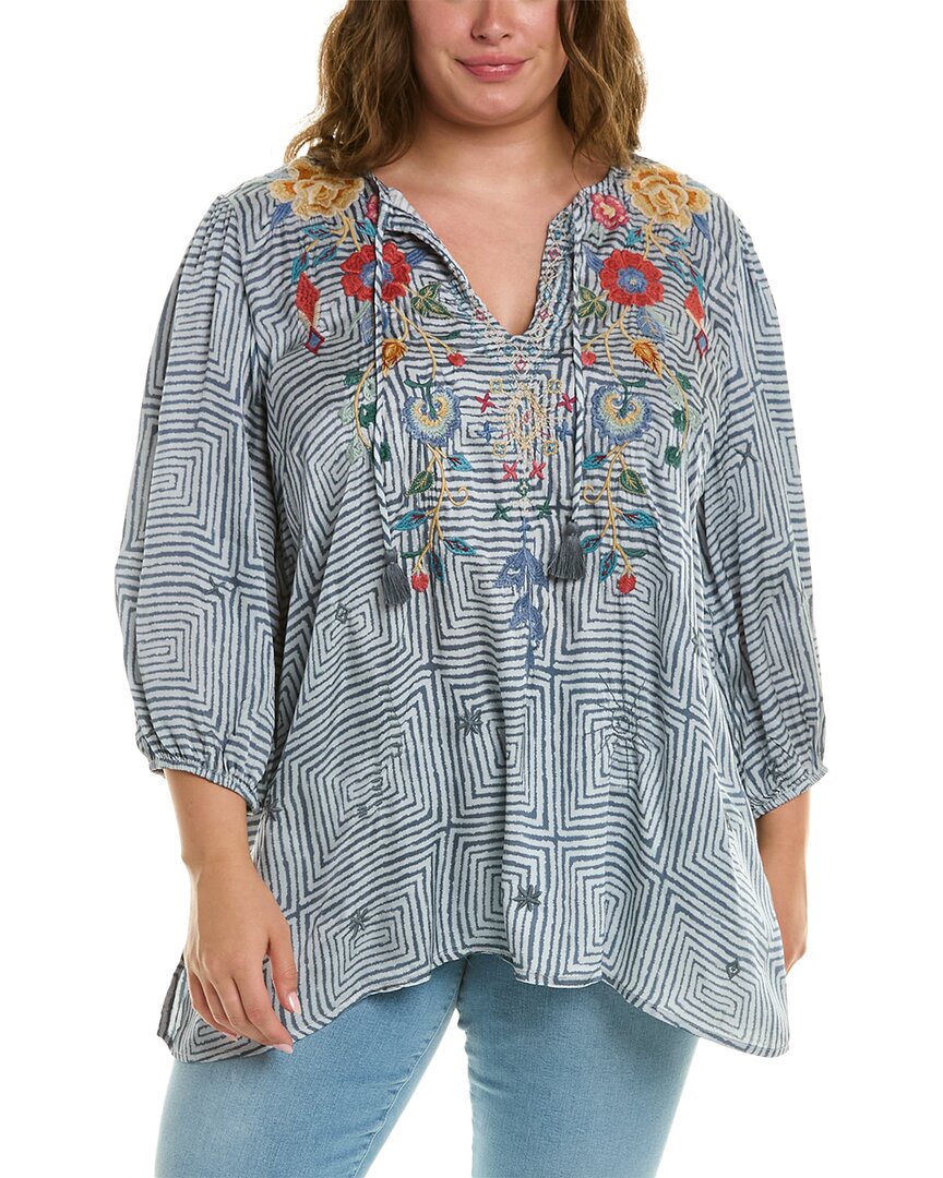 Johnny Was Taryn Flowly Tassel Blouse In Multi In Blue