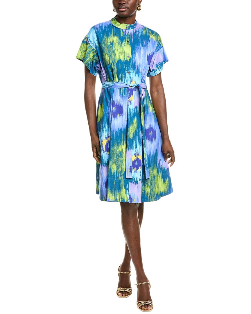 Natori Women's Multi Floral Mandarin-collar Shirt Dress In Blue
