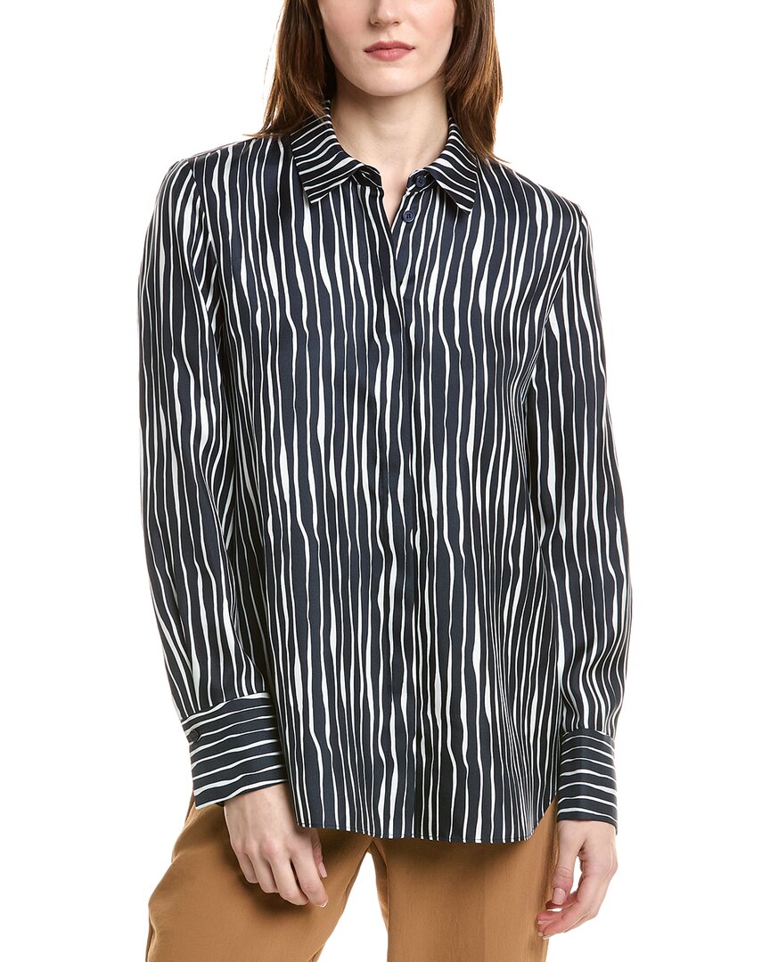 Lafayette 148 New York Scottie Silk Blouse In Blue