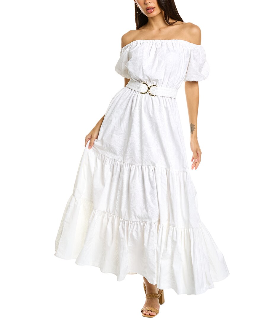 midi v neck dress V-Neck Venetian Midi Dress - SMALL / BLUE