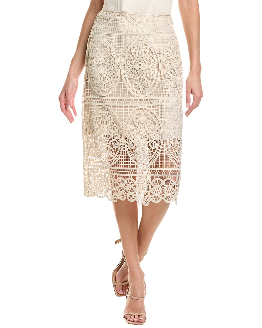 Elie Tahari Silk-trim Lace Skirt In Beige