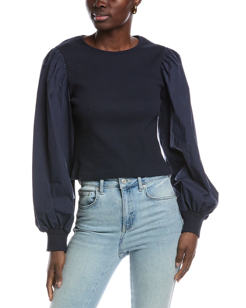 Gracia Puff Sleeve Top In Navy