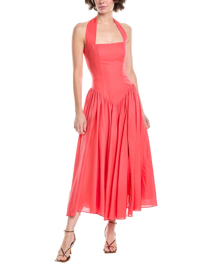 Bardot Marabella Halter Linen-blend Maxi Dress In Orange