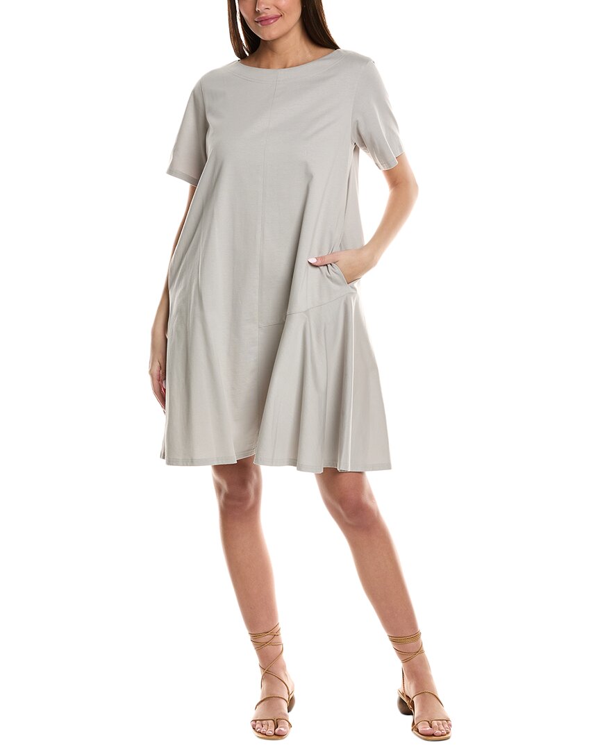 Lafayette 148 New York Flounced Hem Woven Combo Dress In Gray