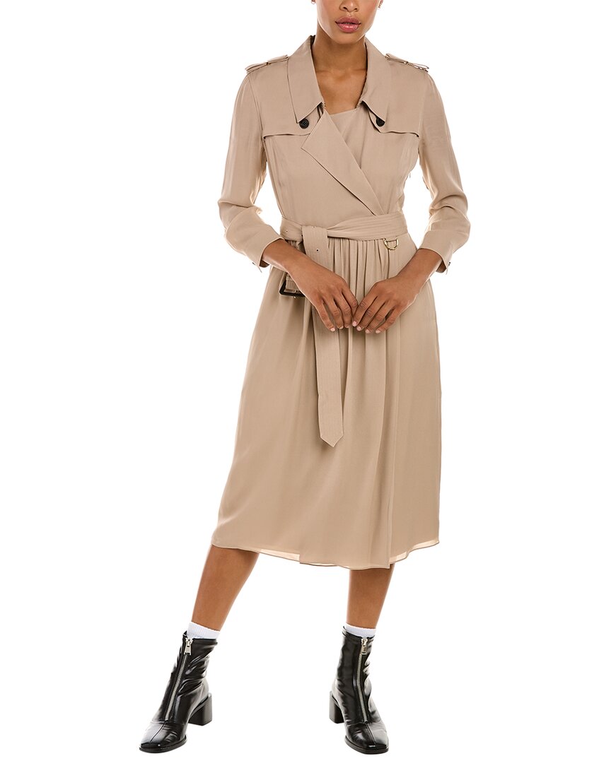 Shop Burberry Wrap Silk Trench Dress In Beige