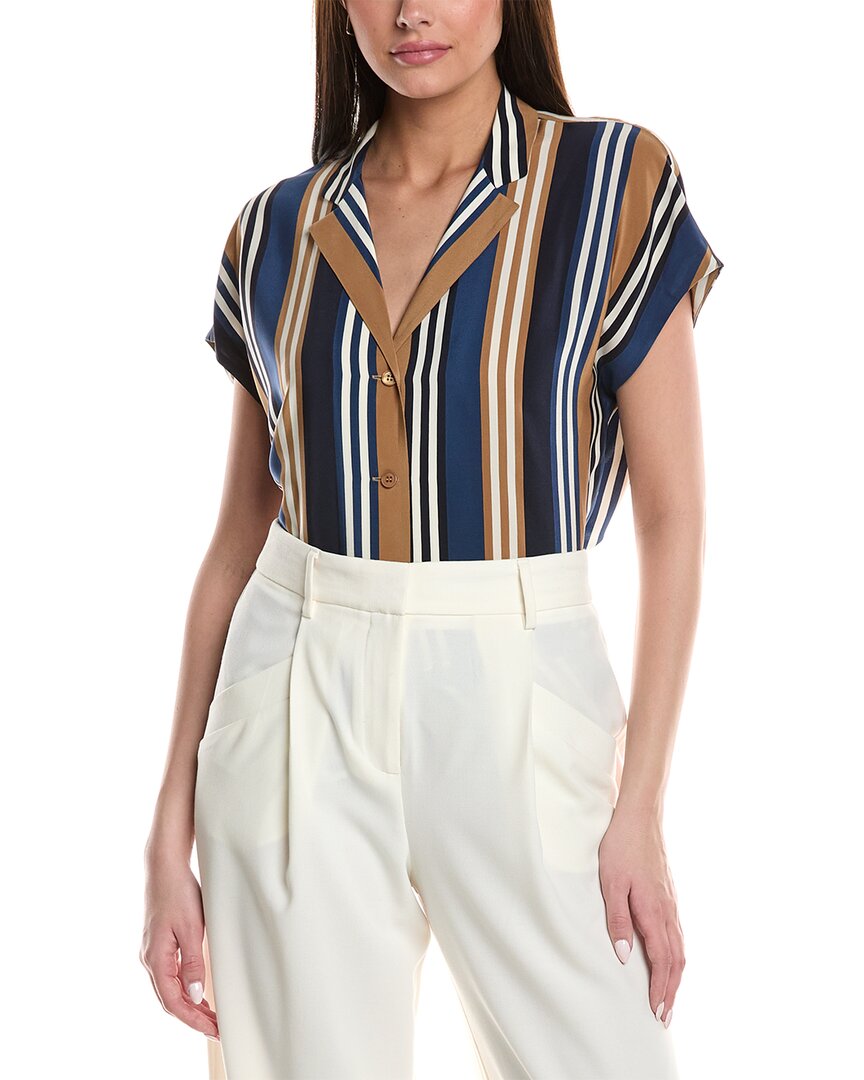 Lafayette 148 New York Notch Collar Dolman Silk Blouse In Multi