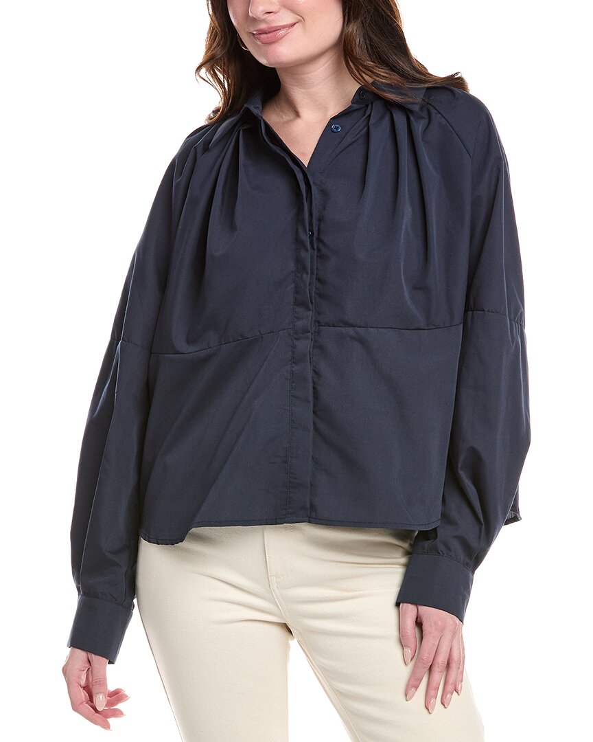 Avantlook Pleated Neck Top In Blue