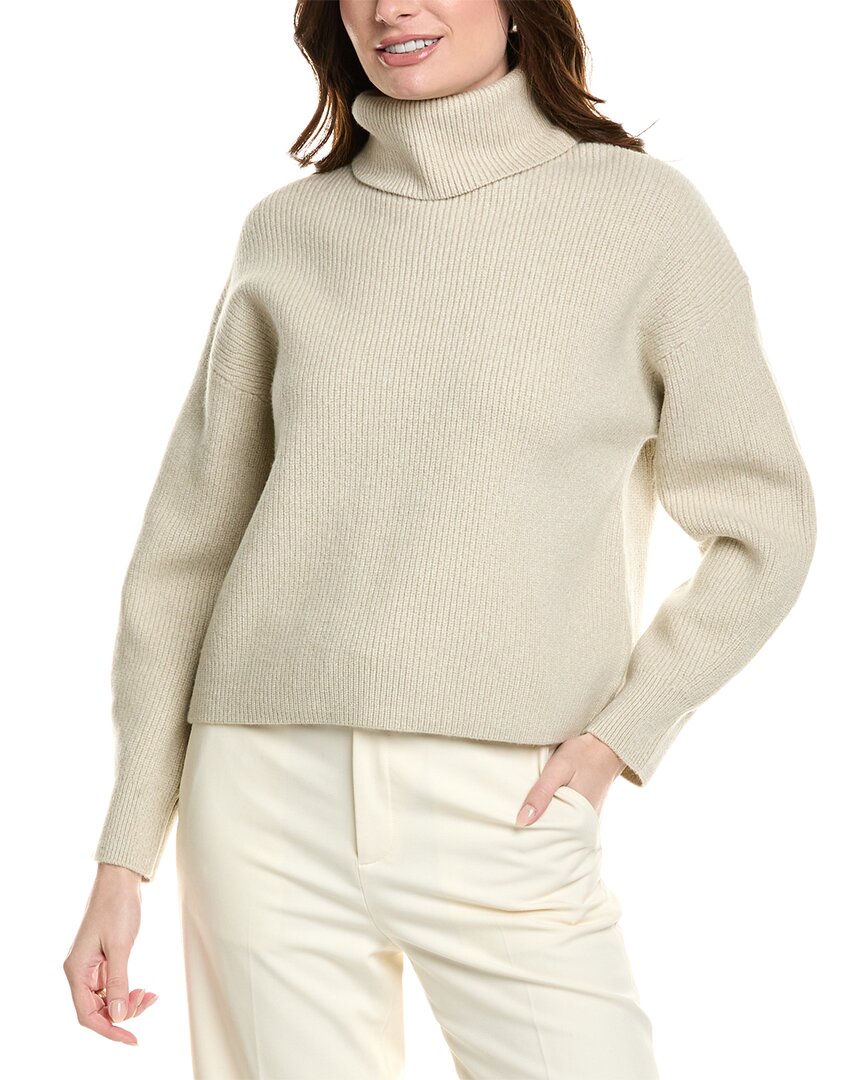 Hugo Boss Ribbed Rollneck Sweater In Wool In Beige