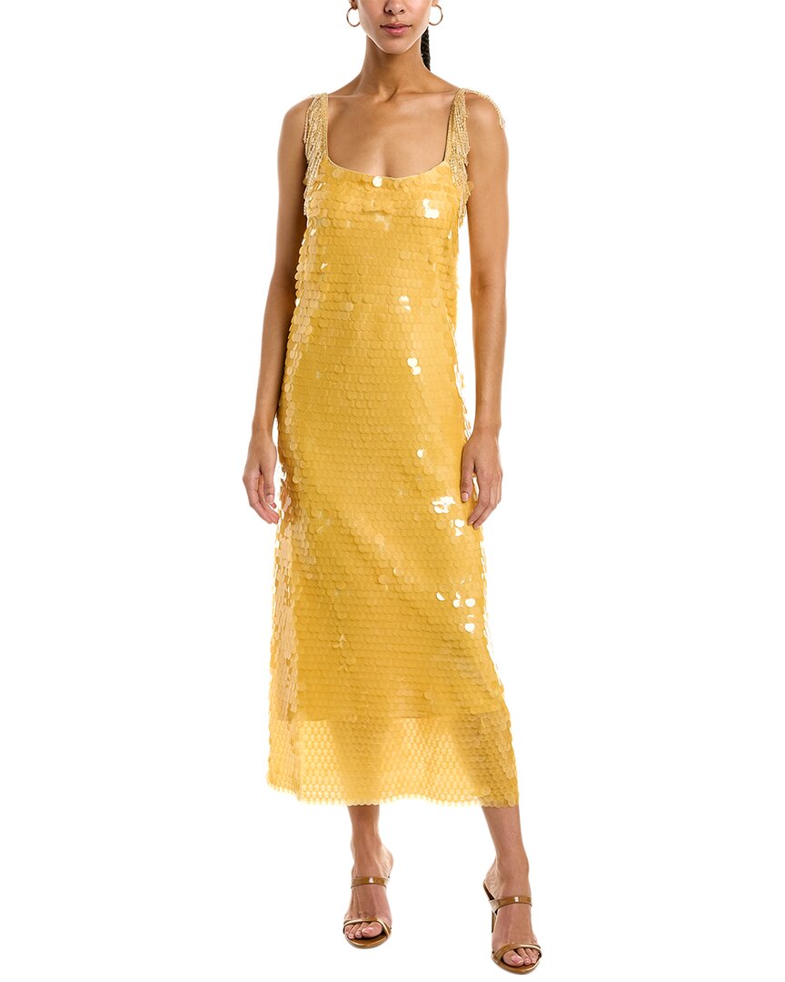 Alexis Felici Sleeveless Sequin Midi Sheath Dress In Yellow