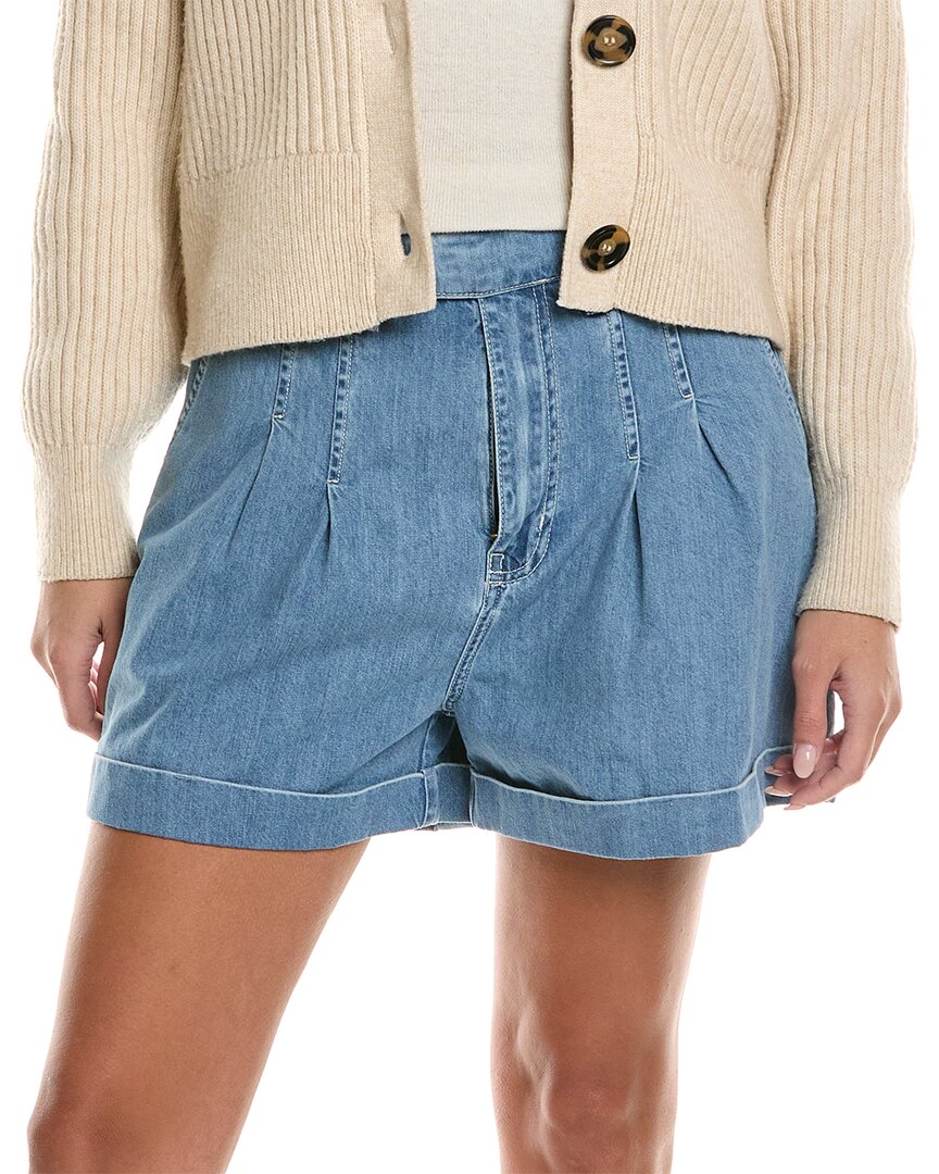 Frame Pleated Wide Cuffed Denim Shorts