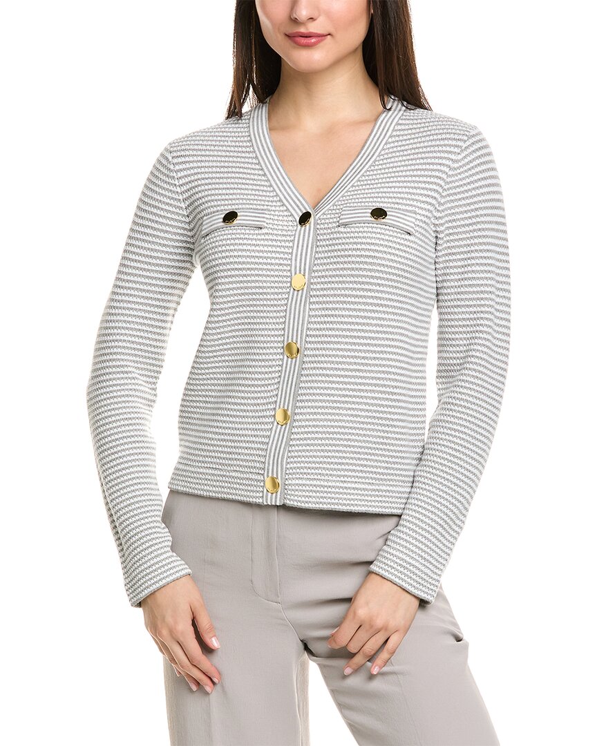 St John St. John Pencil Stripe Knit Jacket In Grey