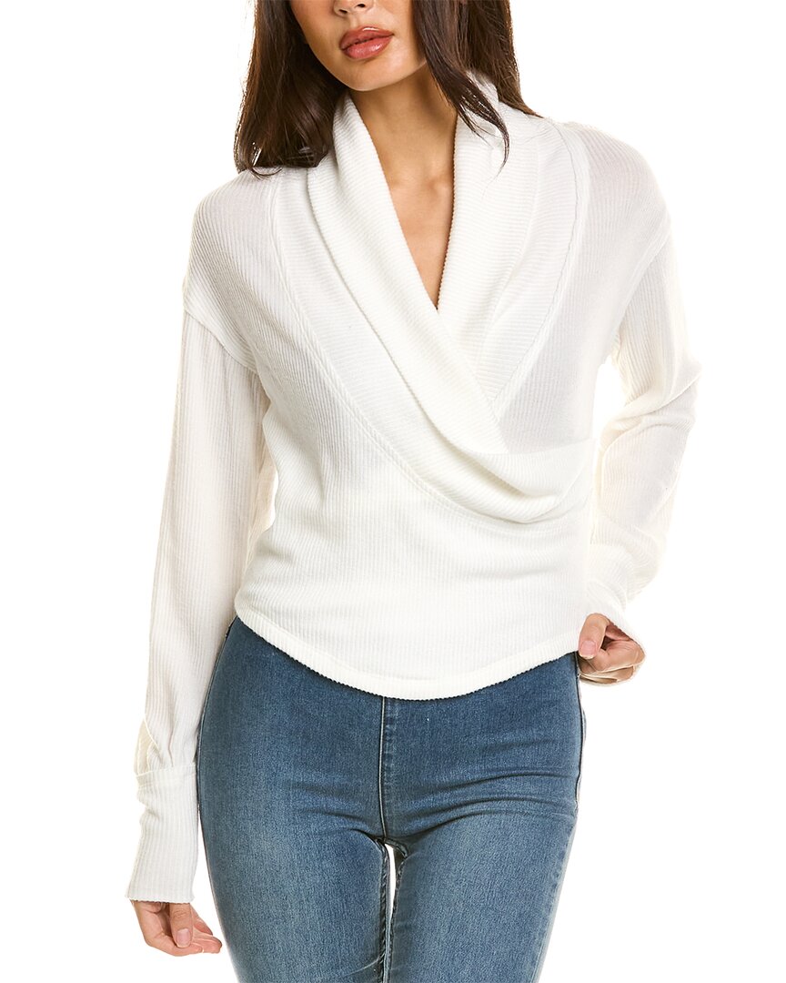 Free People Hold Me Close Rib Wrap Front Top In White