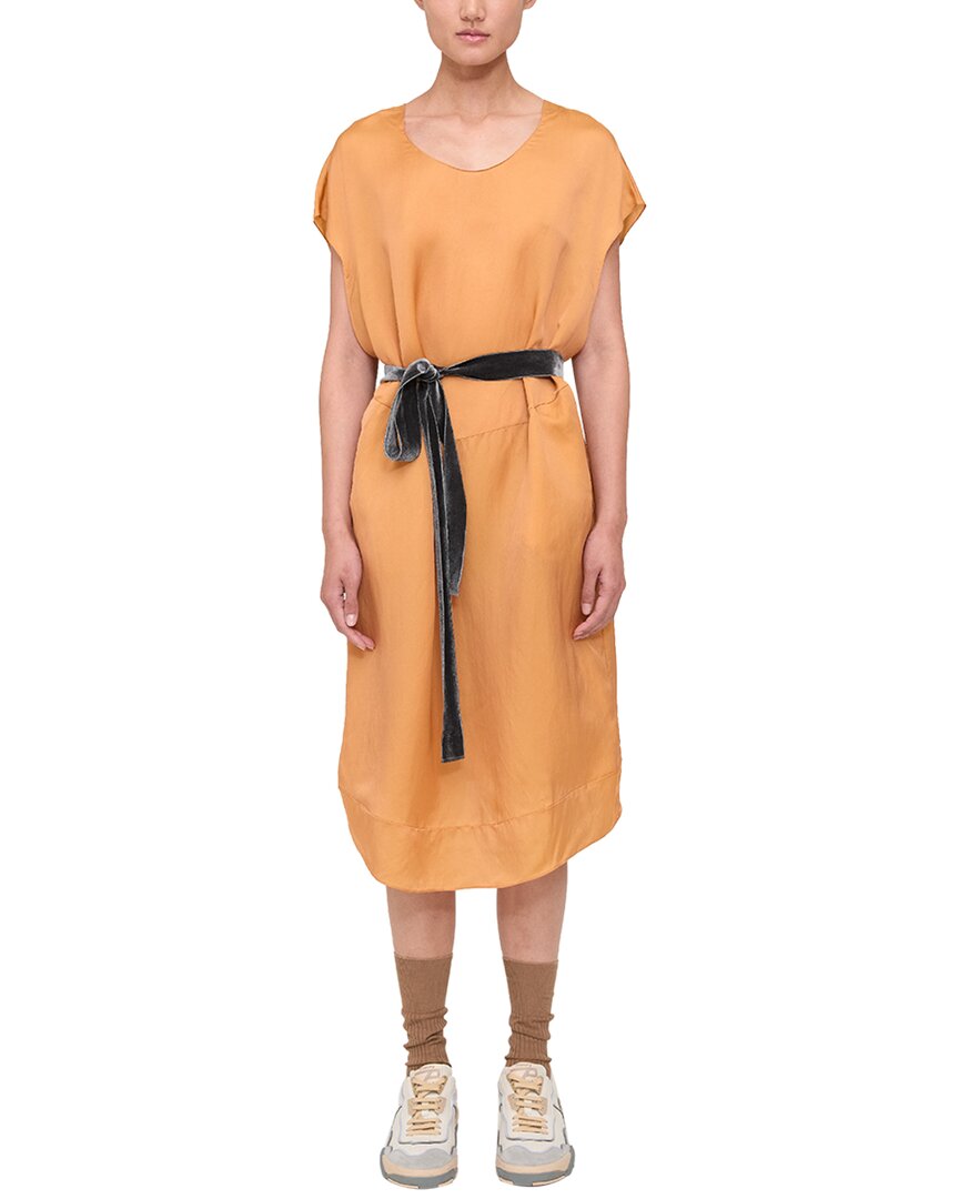 Shop Theory Belted Silk-blend Midi Dress In Orange