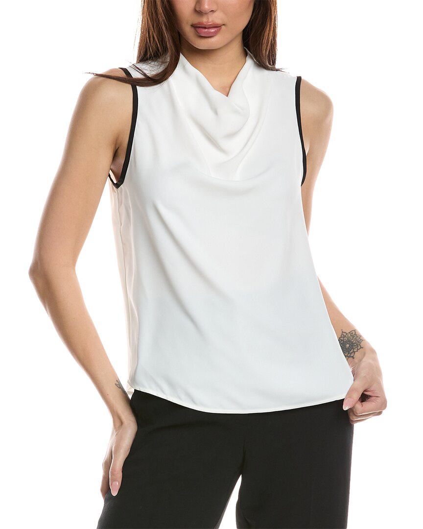 Vince Camuto Contrast Detail Cowl Neck Tank In White