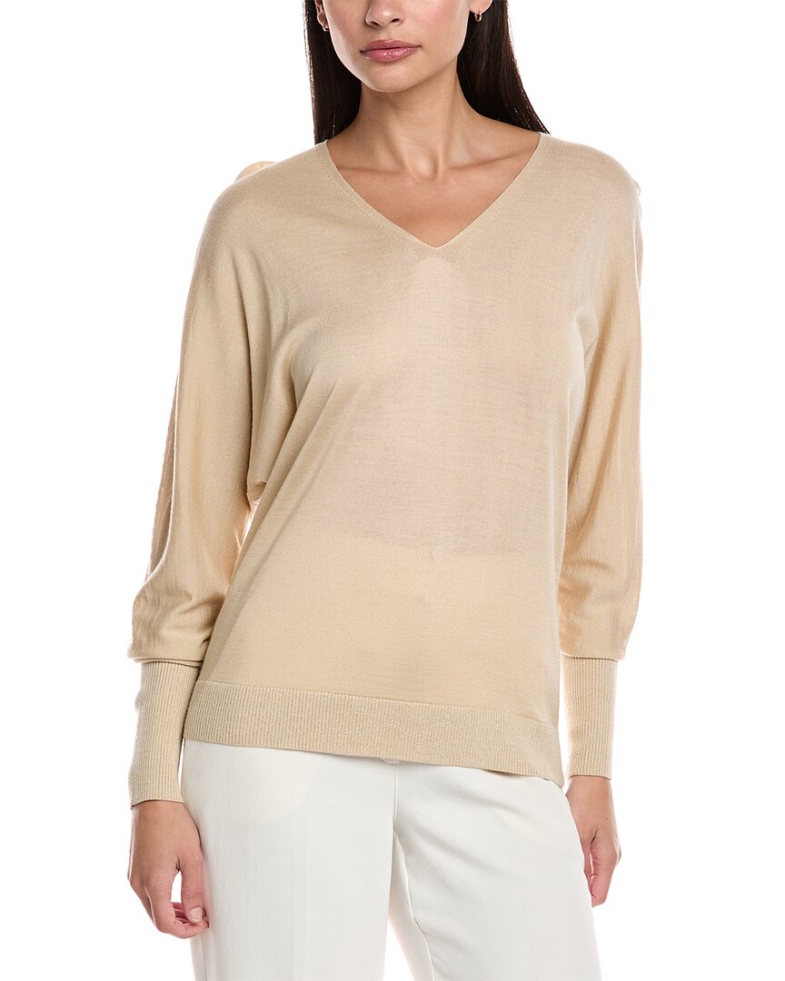 Lafayette 148 New York V-neck Dolman Wool & Silk-blend Sweater In Neutral
