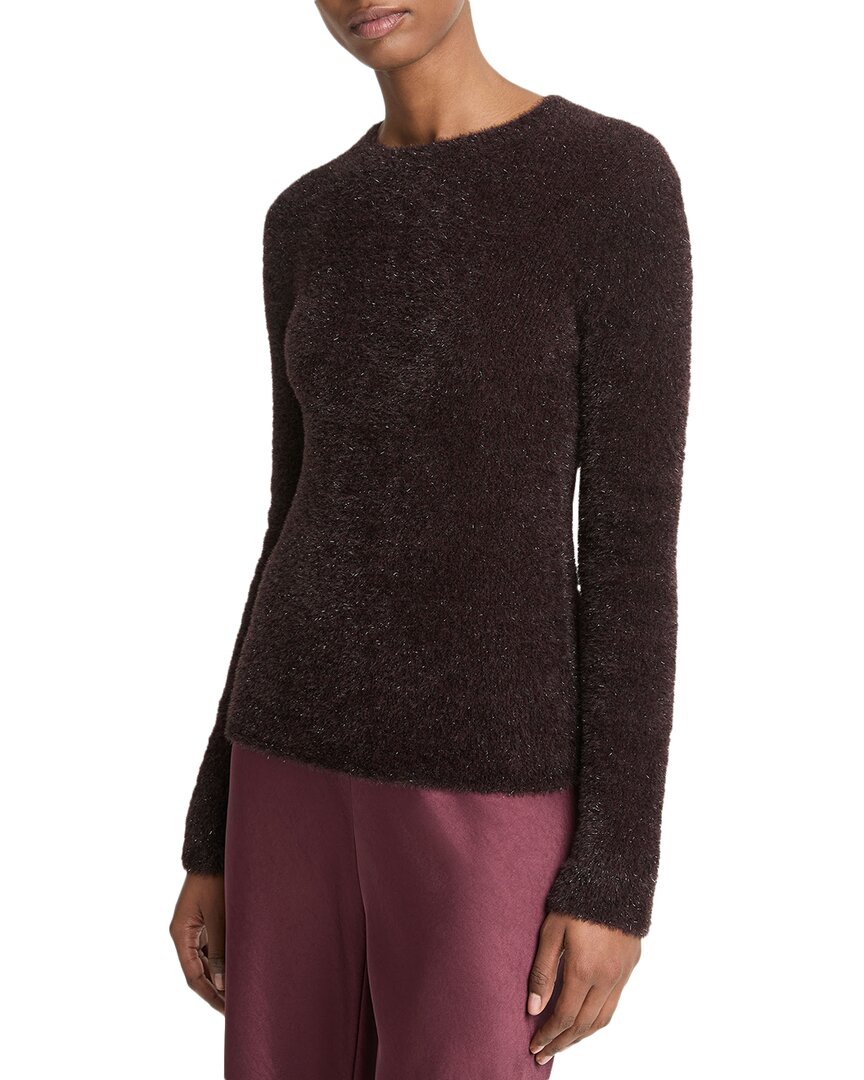Vince Lurex Eyelash Knit Pullover Top In Brown
