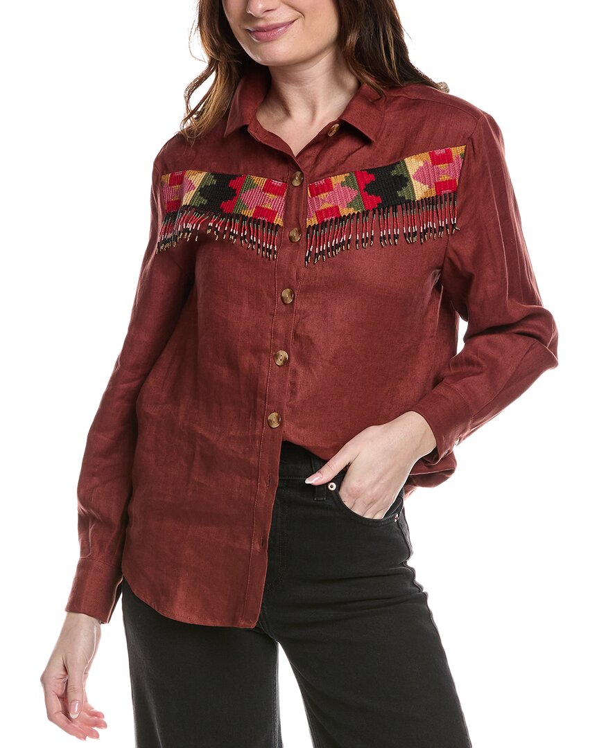 FARM RIO FARM RIO BEADED FRINGE LINEN SHIRT 