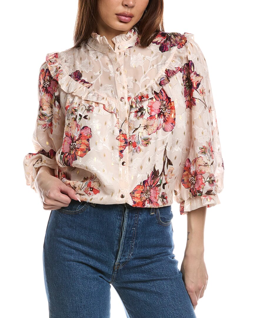 Fate Foiled Print Jacquard Blouse In White
