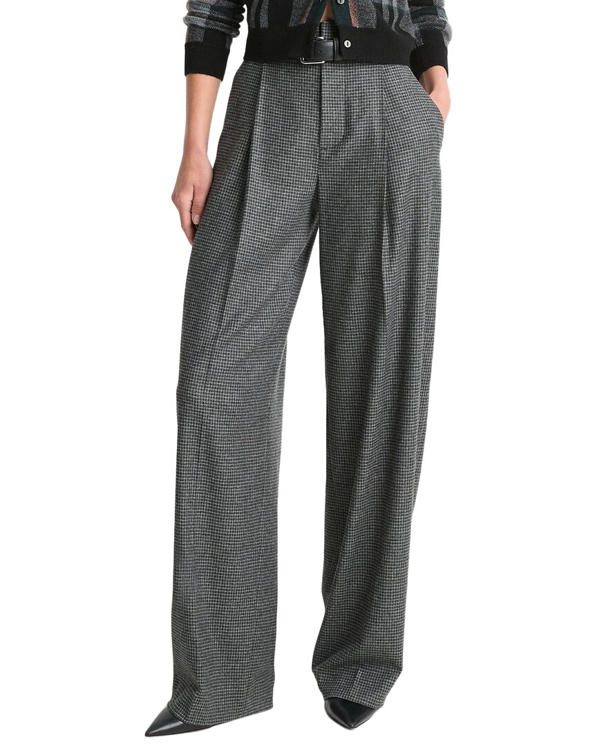 VINCE VINCE HIGH WAISTED MICRO CHECK WIDE LEG WOOL-BLEND TROUSER