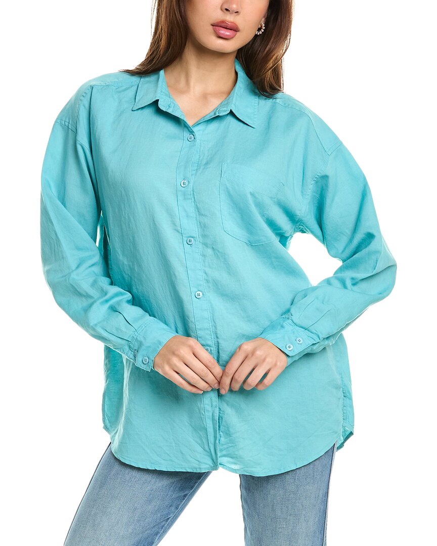 Splendid Dawson Linen-blend Button-down Shirt In Blue