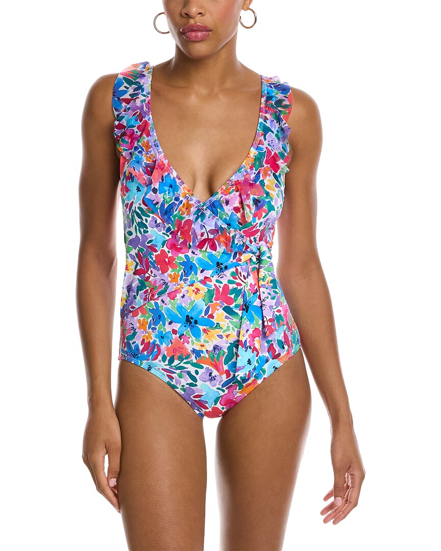 Shop Tommy Bahama Watercolor Floral Wrap One-piece In White