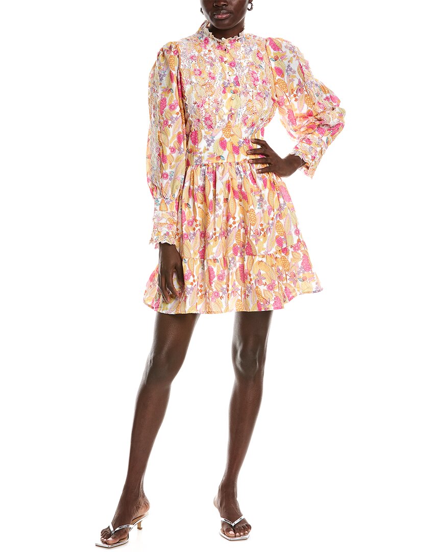 Beulah Eyelet Mini Dress In Yellow