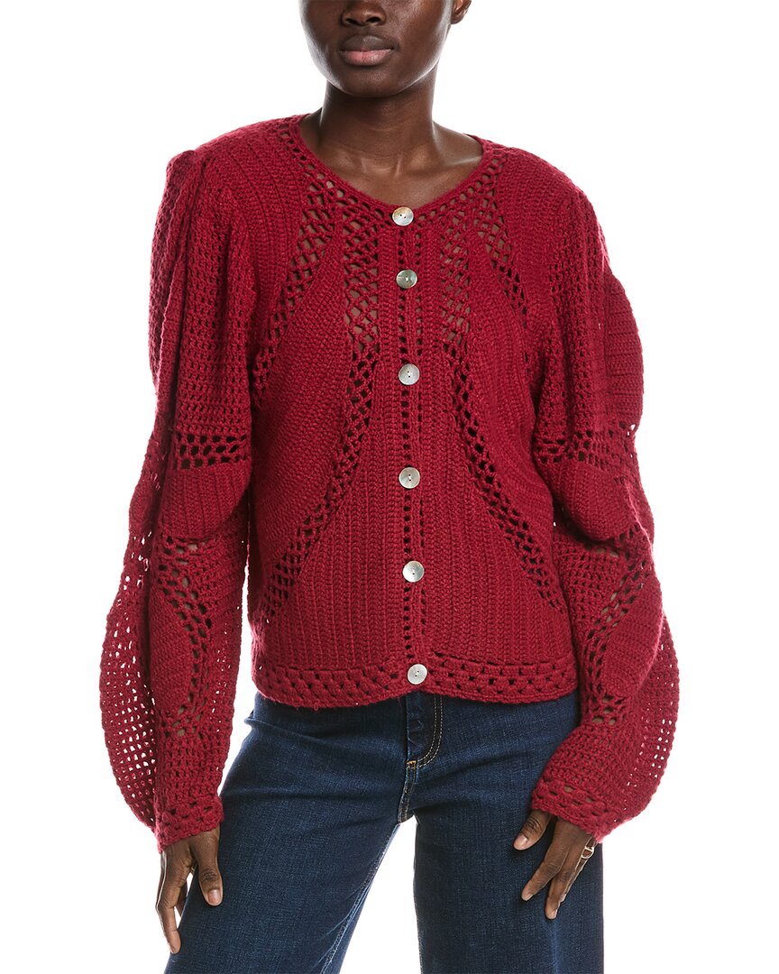 Shop Farm Rio Flower Draw Crochet Cardigan In Pink