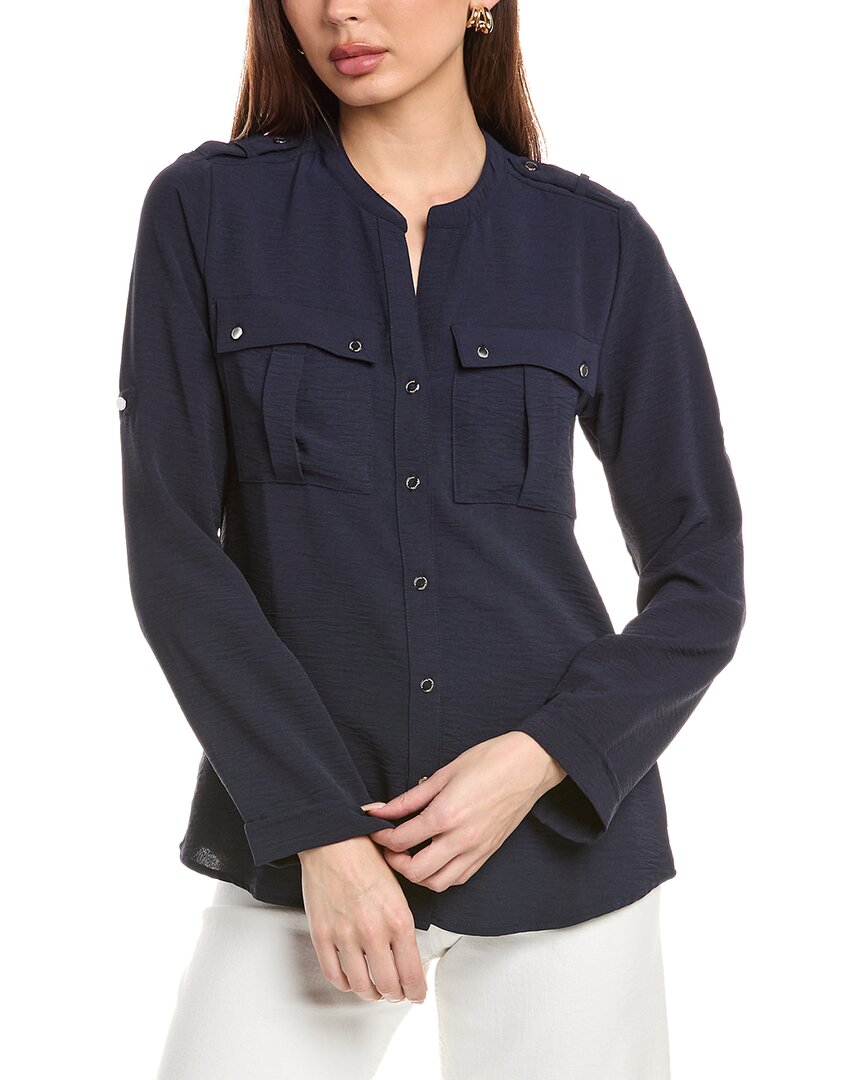 T TAHARI T TAHARI TEXTURED ROLL TAB BLOUSE